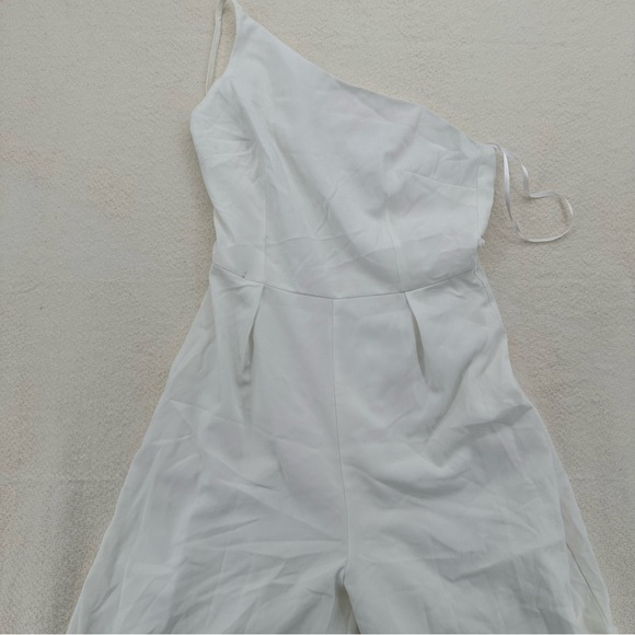 Pants - White One Shoulder Wide Leg Jumpsuit Minimal Chic